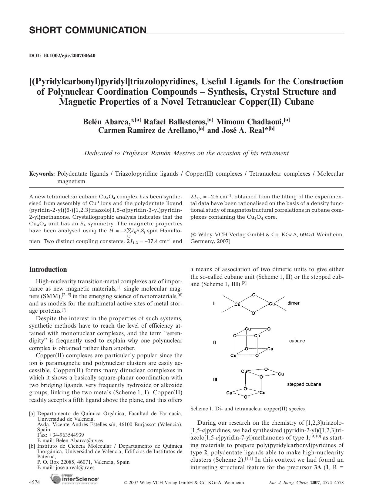 [(Pyridylcarbonyl)pyridyl]triazolopyridines, Useful Ligands for the Construction of Polynuclear Coordination Compounds - Synthesis, Crystal Structure and Magnetic Properties of a N by Unknown