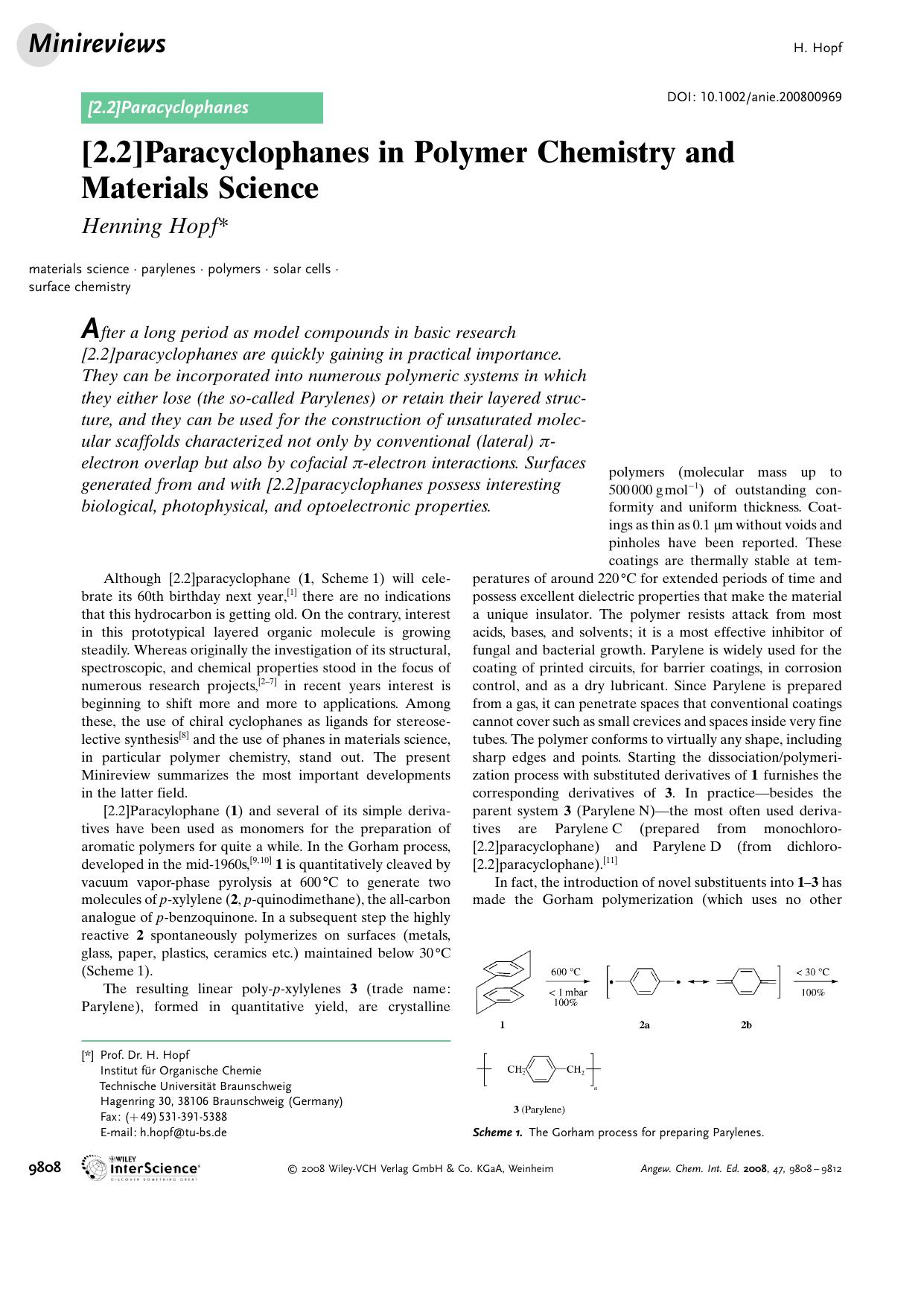[2.2]Paracyclophanes in Polymer Chemistry and Materials Science by Unknown