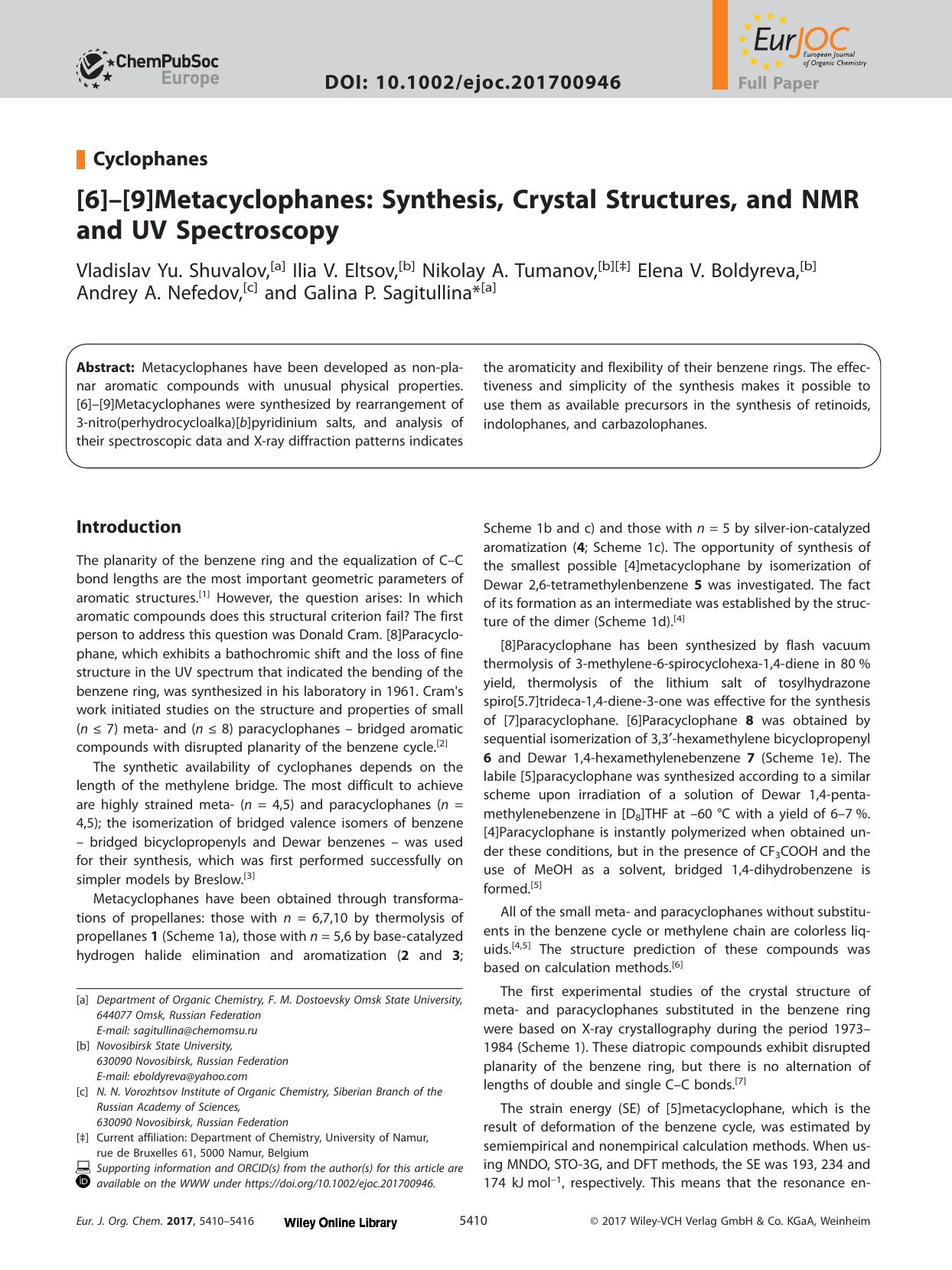 [6]&#x02013;[9]Metacyclophanes: Synthesis, Crystal Structures, and NMR and UV Spectroscopy by Unknown