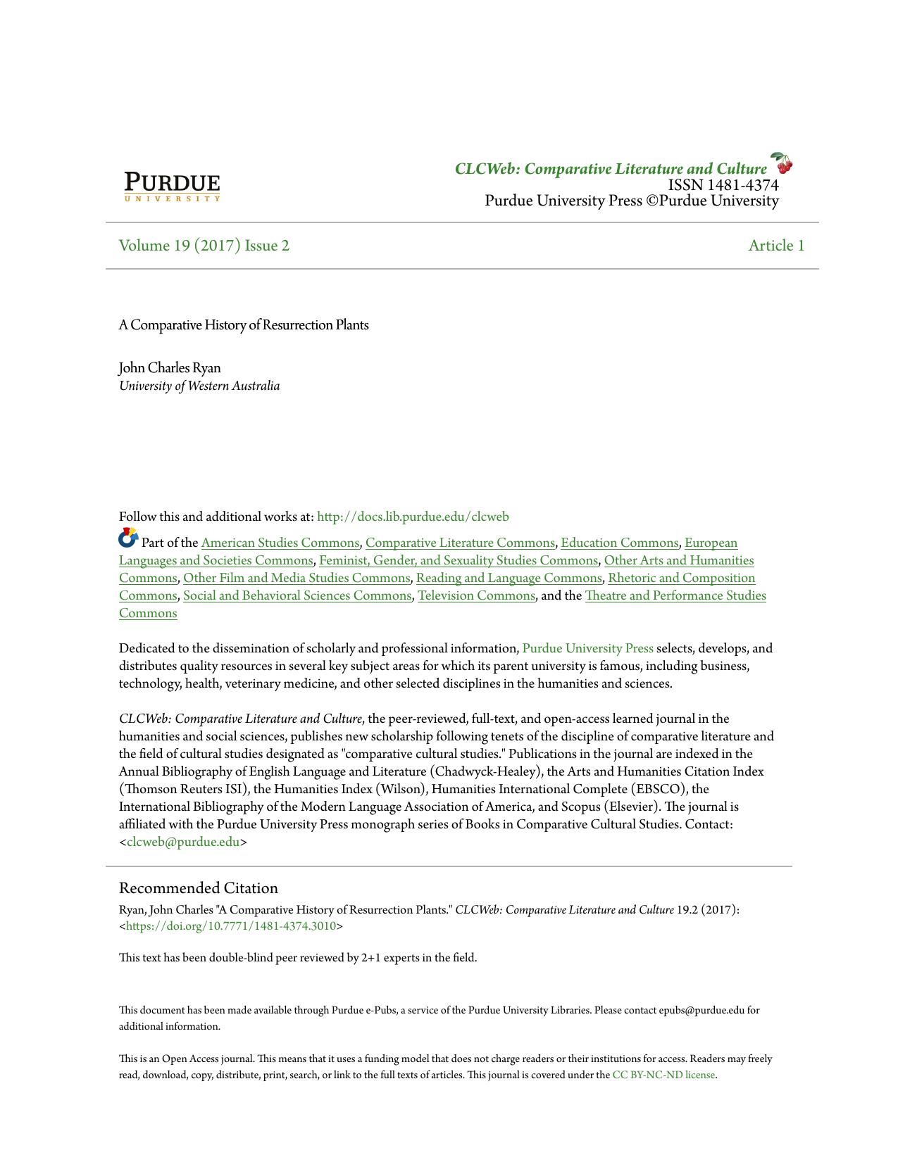 [Article] A Comparative History of Resurrection Plants by John Charles Ryan