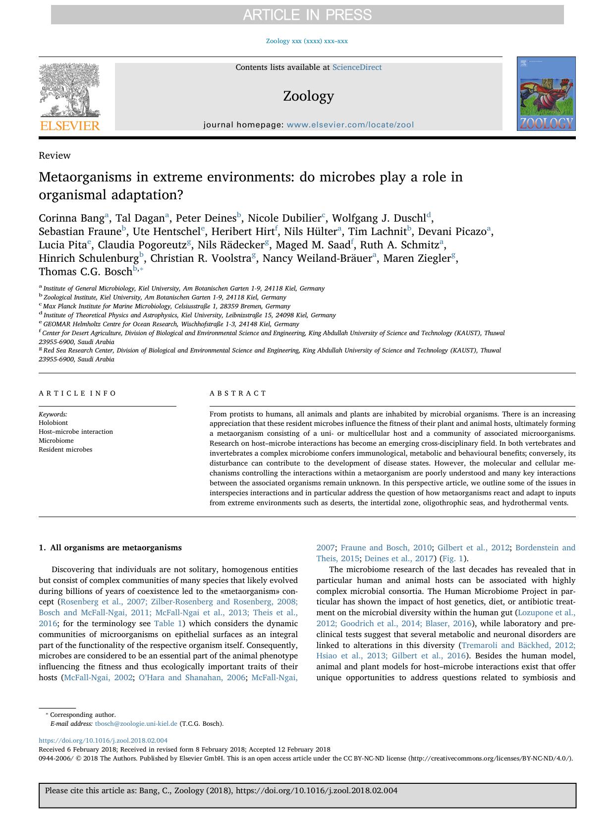 [Article] Metaorganisms in extreme environments: do microbes play a role in organismal adaptation? by Corinna Bang plus other twenty authors