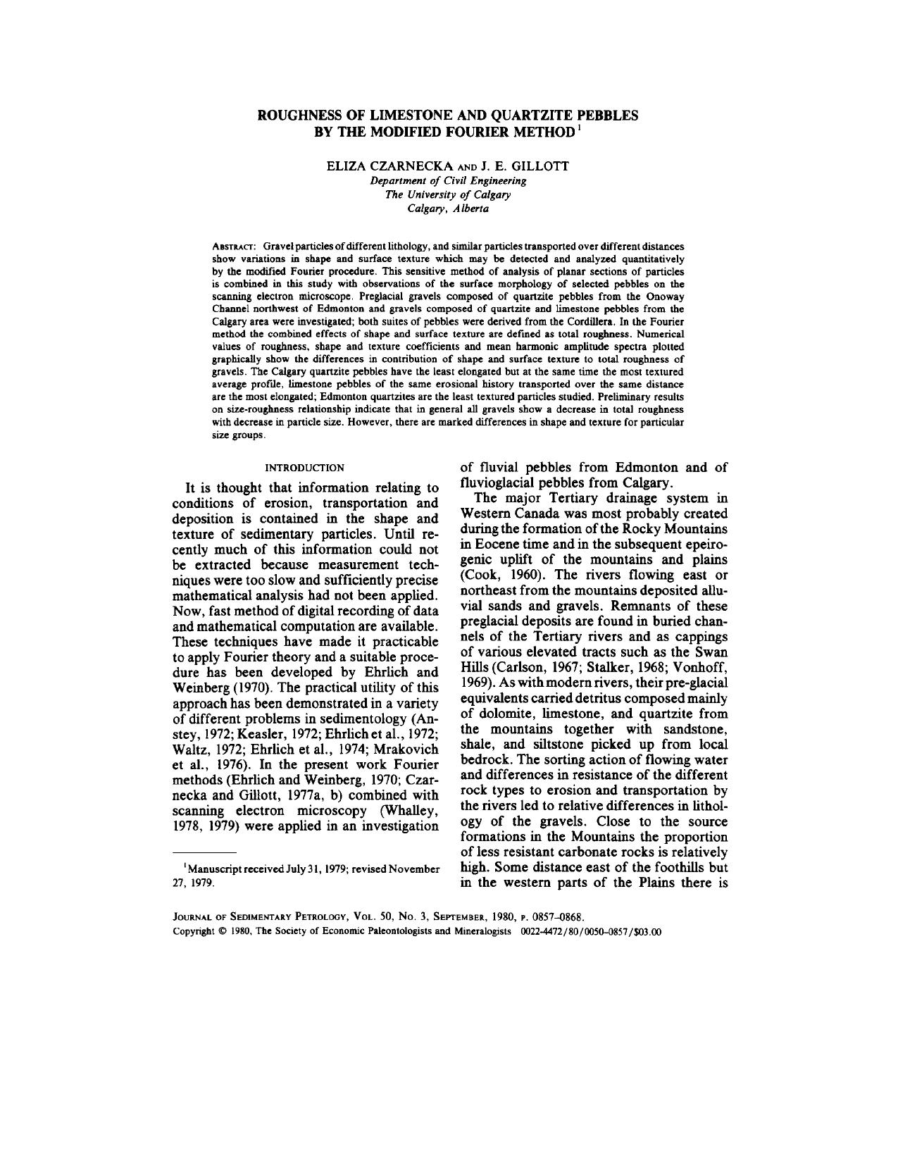 [Article] Roughness of limestone and quartzite pebbles by the modified Fourier method by Eliza Czarnecka Gillott J.E