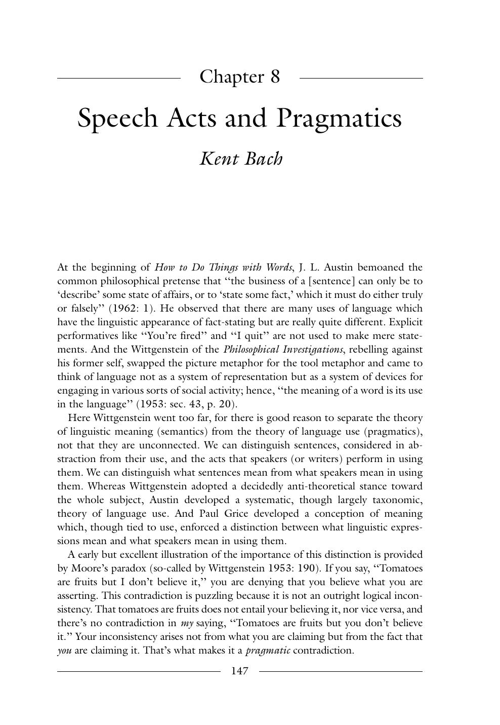 [Article] Speech Acts and Pragmatics by Kent Bach