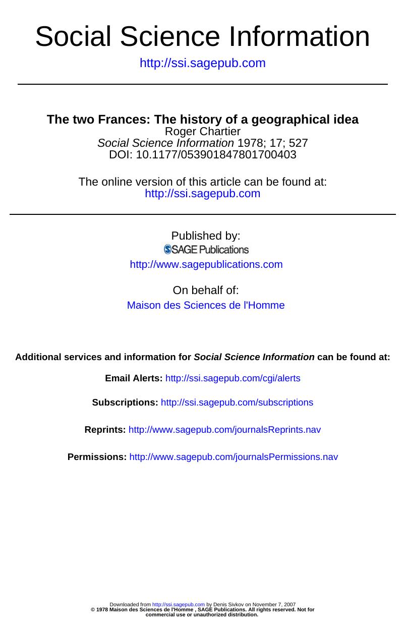 [Article] The Two Frances: The History of a Geographical Idea by Roger Chartier