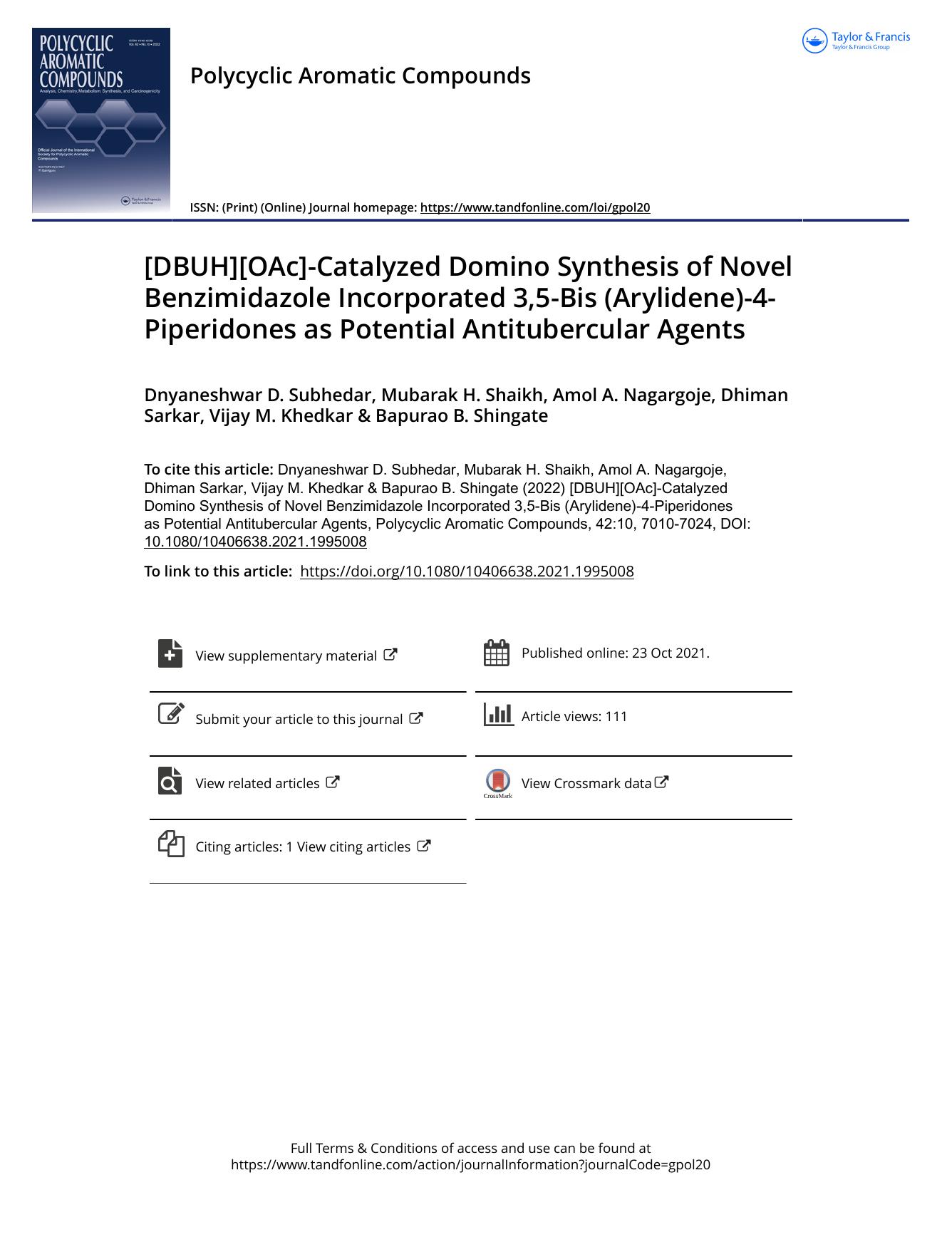 [DBUH][OAc]-Catalyzed Domino Synthesis of Novel Benzimidazole Incorporated 3,5-Bis (Arylidene)-4-Piperidones as Potential Antitubercular Agents by unknow