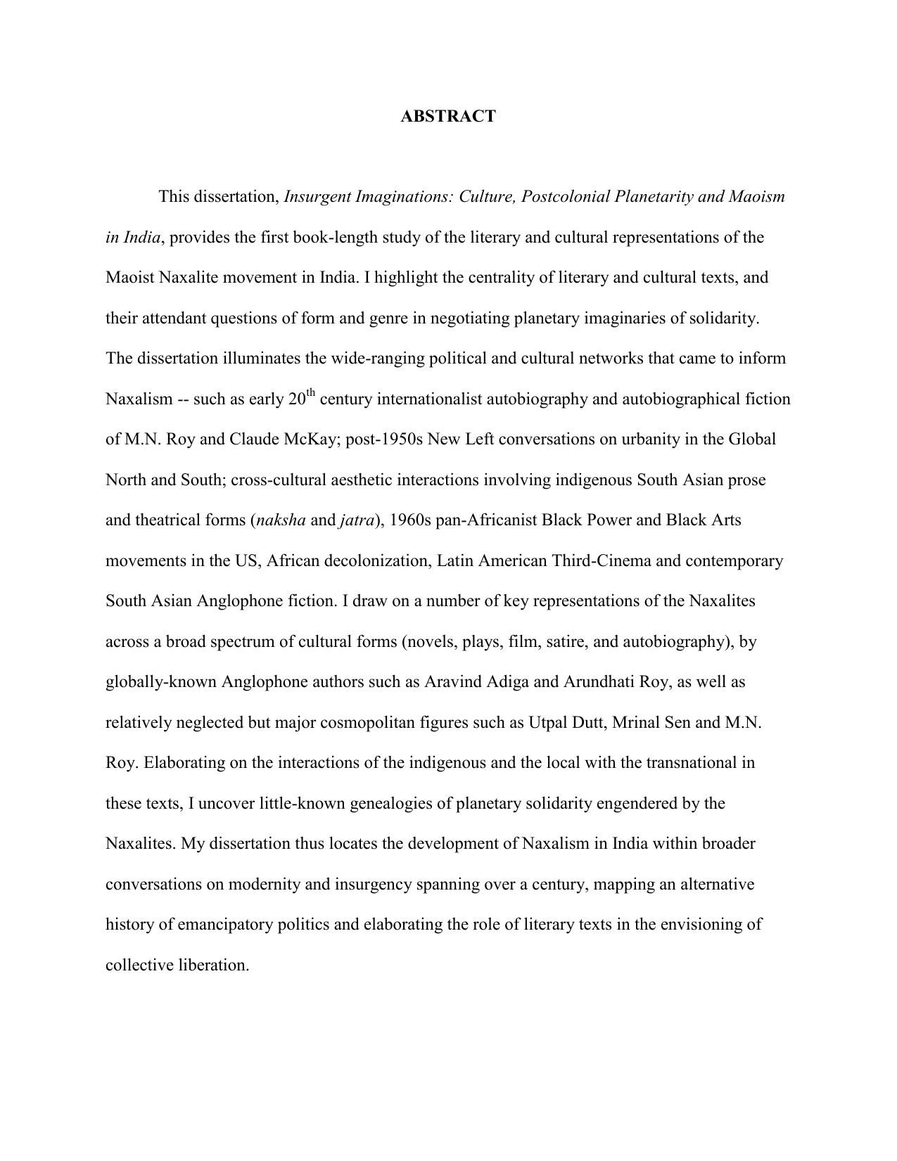 [Dissertation] Insurgent Imaginations: Culture, Postcolonial Planetarity and Maoism in India by Auritro Majumder