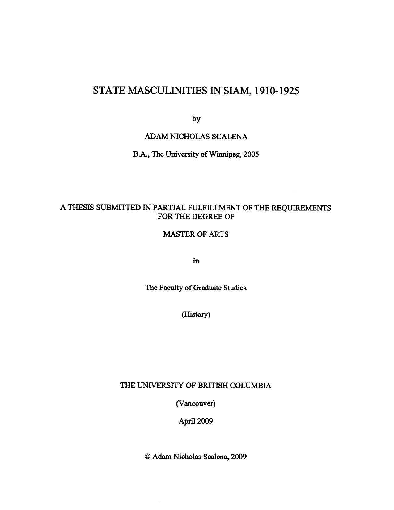 [Dissertation] State Masculinities In Siam, 1910-1925 by Adam Nicholas Scalena