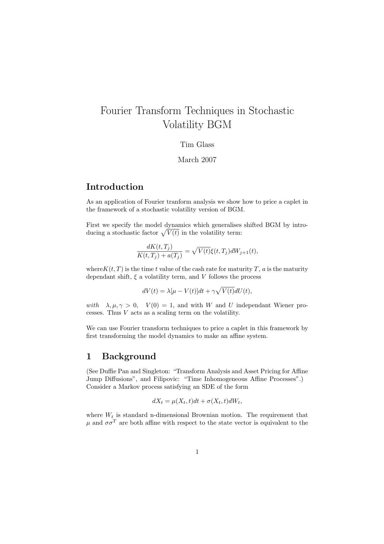 [Glass] Fourier Transform Techniques in Stochastic Volatility BGM by Unknown