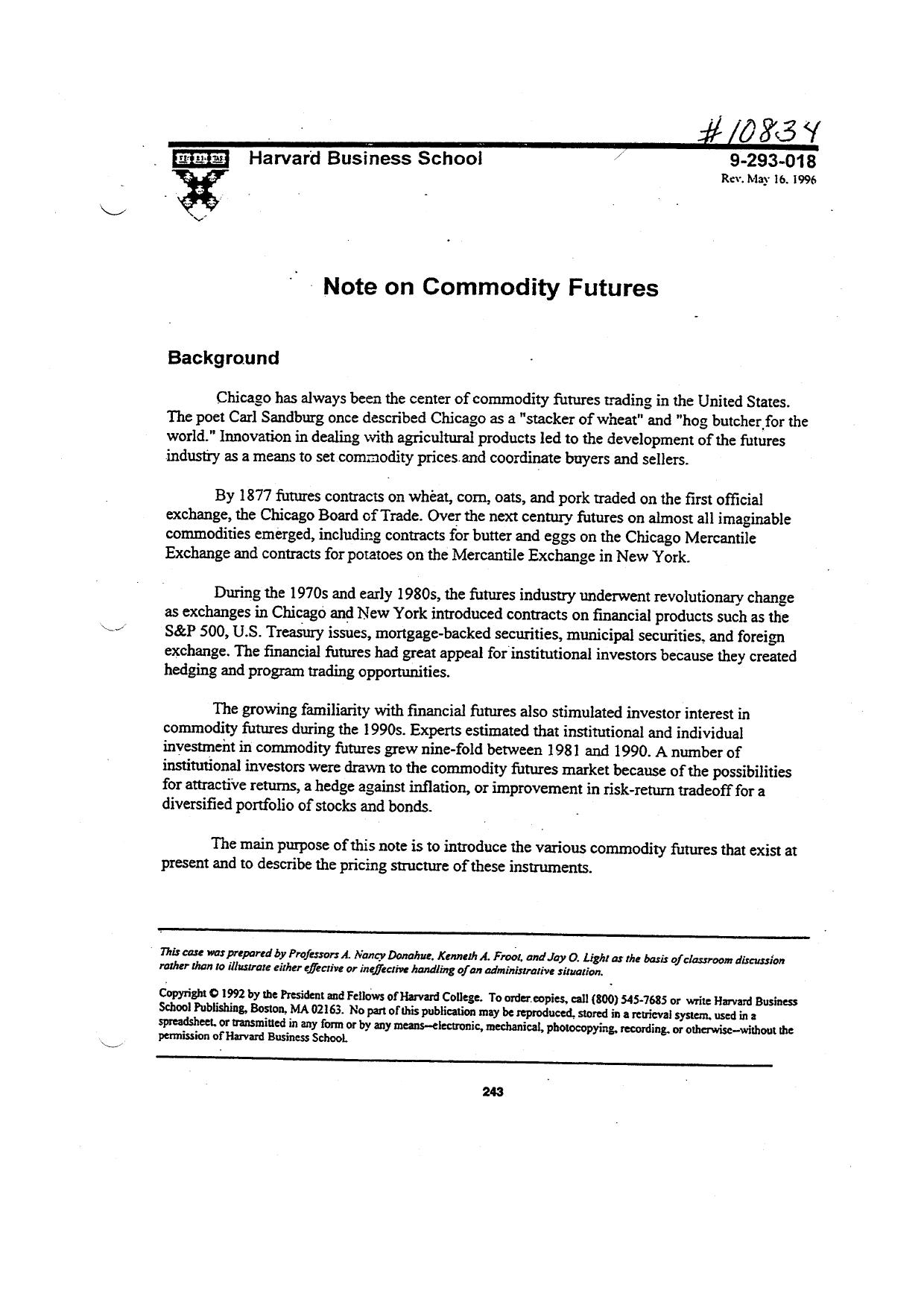 [Harvard Business School] Note on Commodity Futures by Unknown