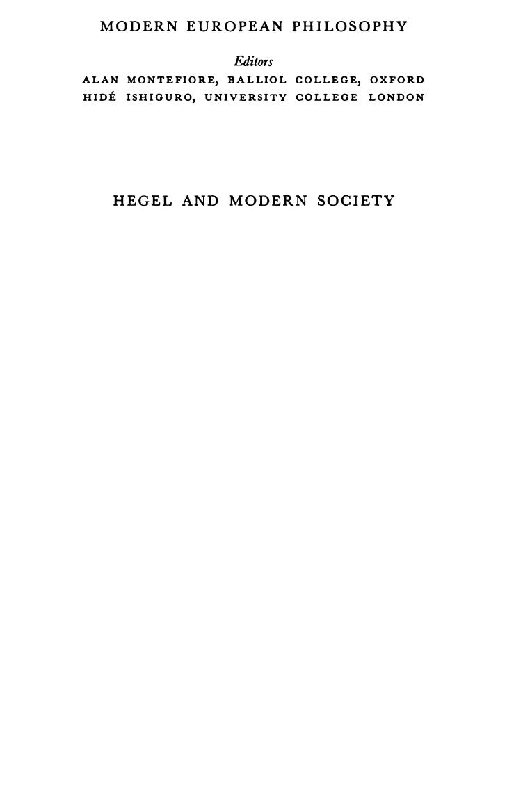 [Hegel and Modern Society by Charles Taylor