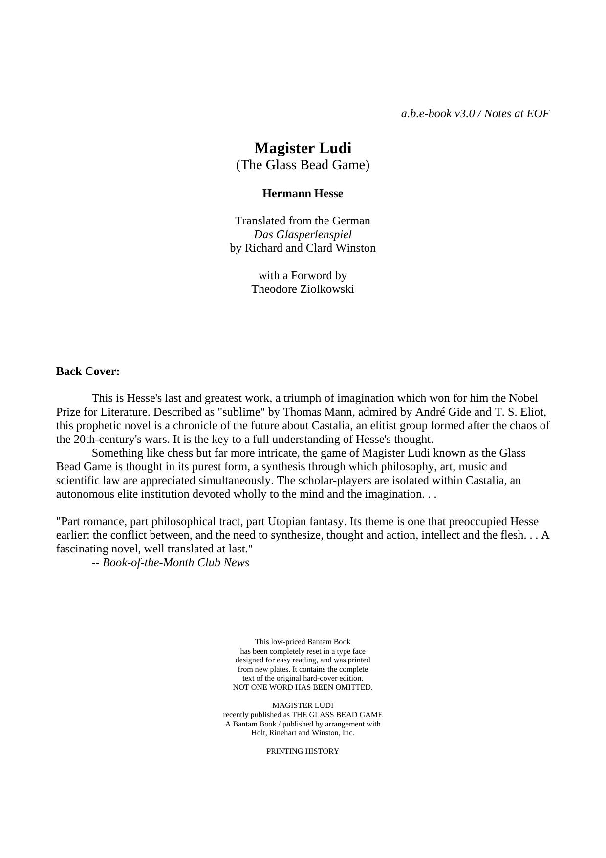 [Hermann Hesse] - The Glass Bead Game by Glass Bead Game