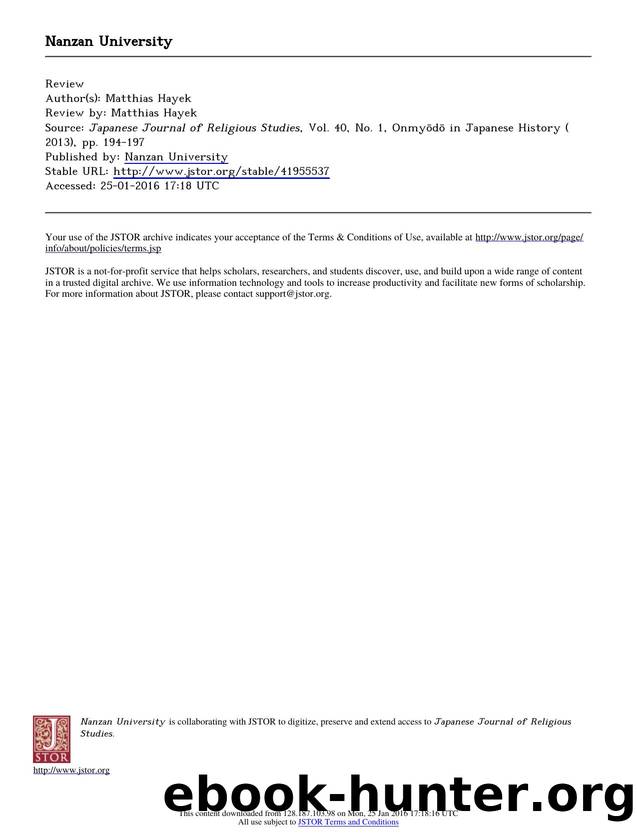 [Japanese Journal of Religious Studies vol. 40 iss. 1] Review by  Matthias Hayek by unknow