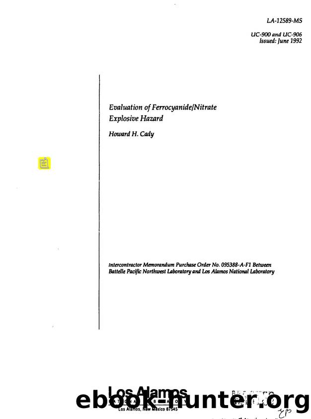 [LA-12589-MS] Evaluation of ferrocyanide nitrate explosive hazard by LANL Research Library LWW Project