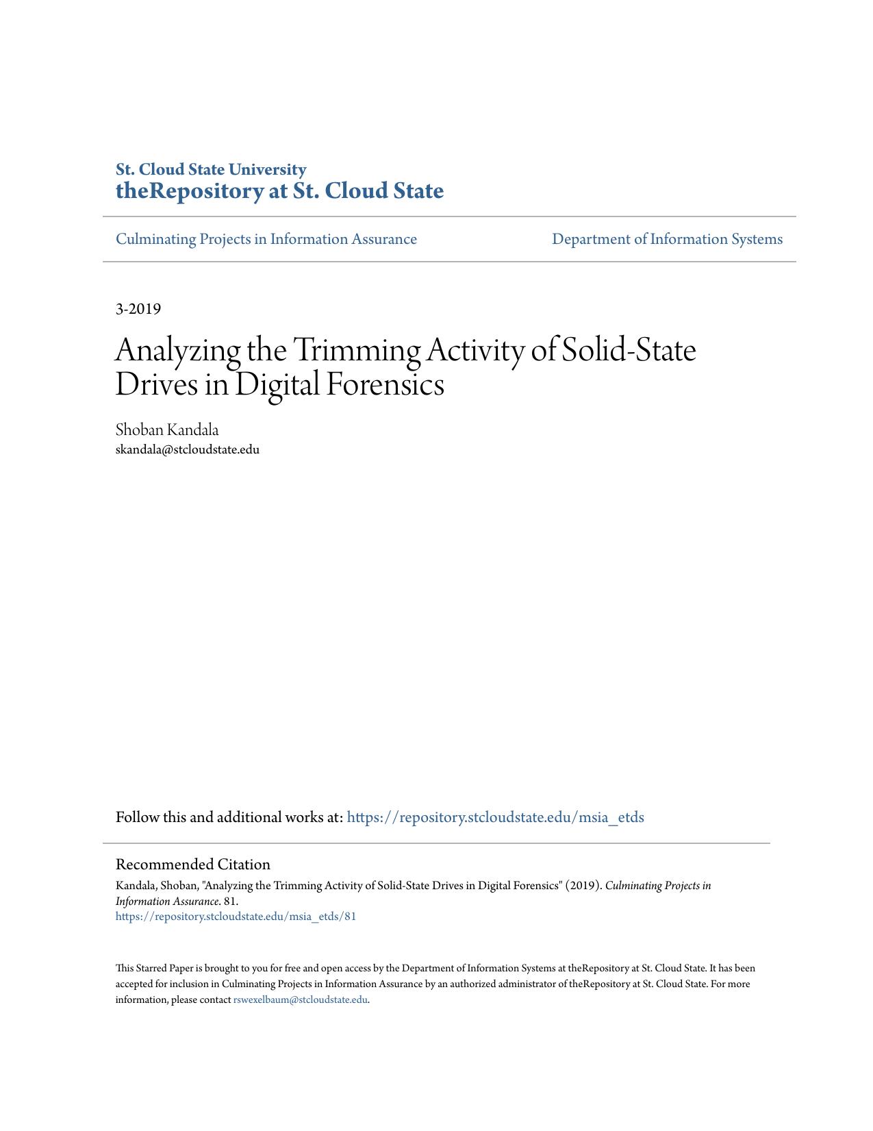 [Master's Thesis] Analyzing the Trimming Activity of Solid-State Drives in Digital Forensics by Shoban Kandala