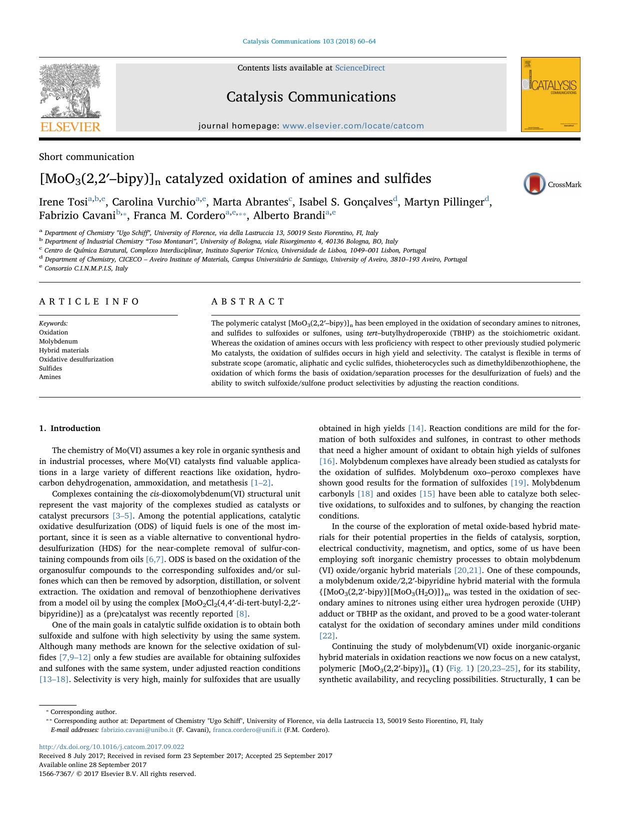 [MoO3(2,2â²âbipy)]n catalyzed oxidation of amines and sulfides by unknow