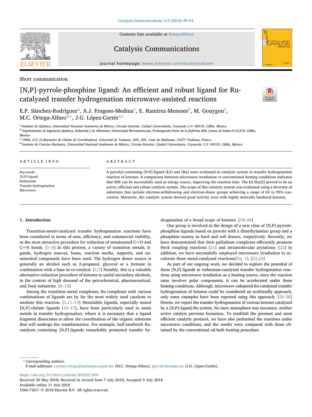 [N,P]-pyrrole-phosphine ligand_ An efficient and robust ligand for Ru-catalyzed transfer hydrogenation microwave-assisted reactions by unknow