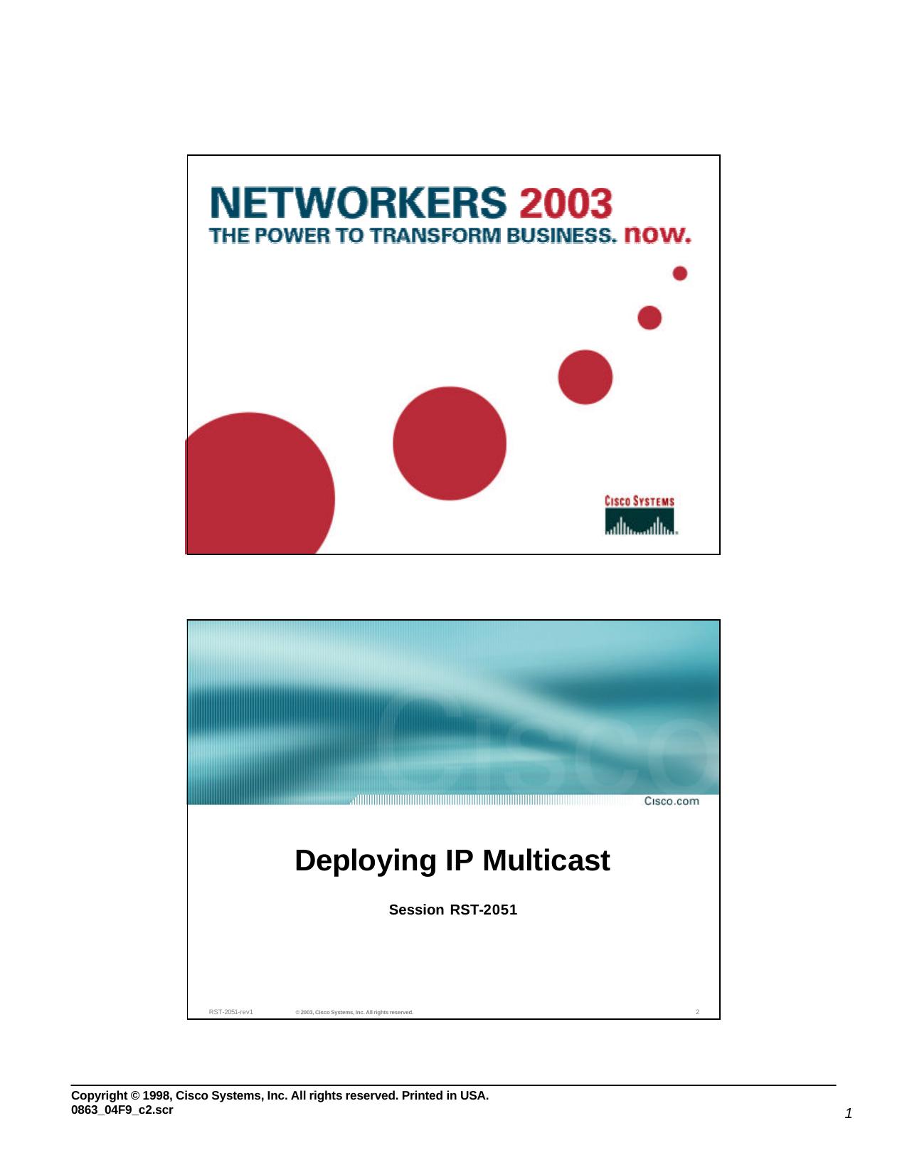 [Presentation] Networkers 2003: The Power to Transform Business by Cisco Systems