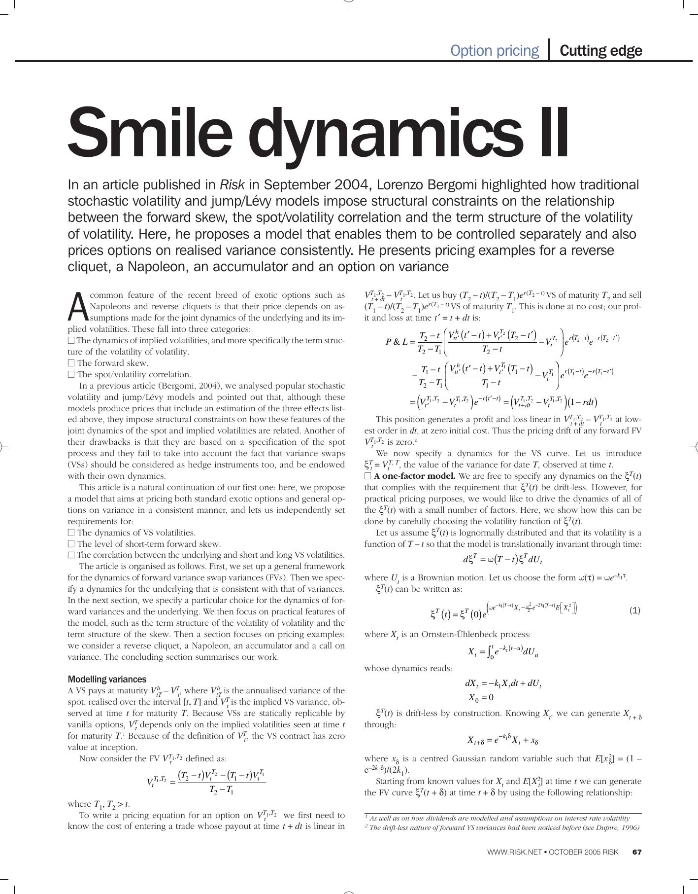 [Risk Magazine, Bergomi] Smile Dynamics II by Unknown