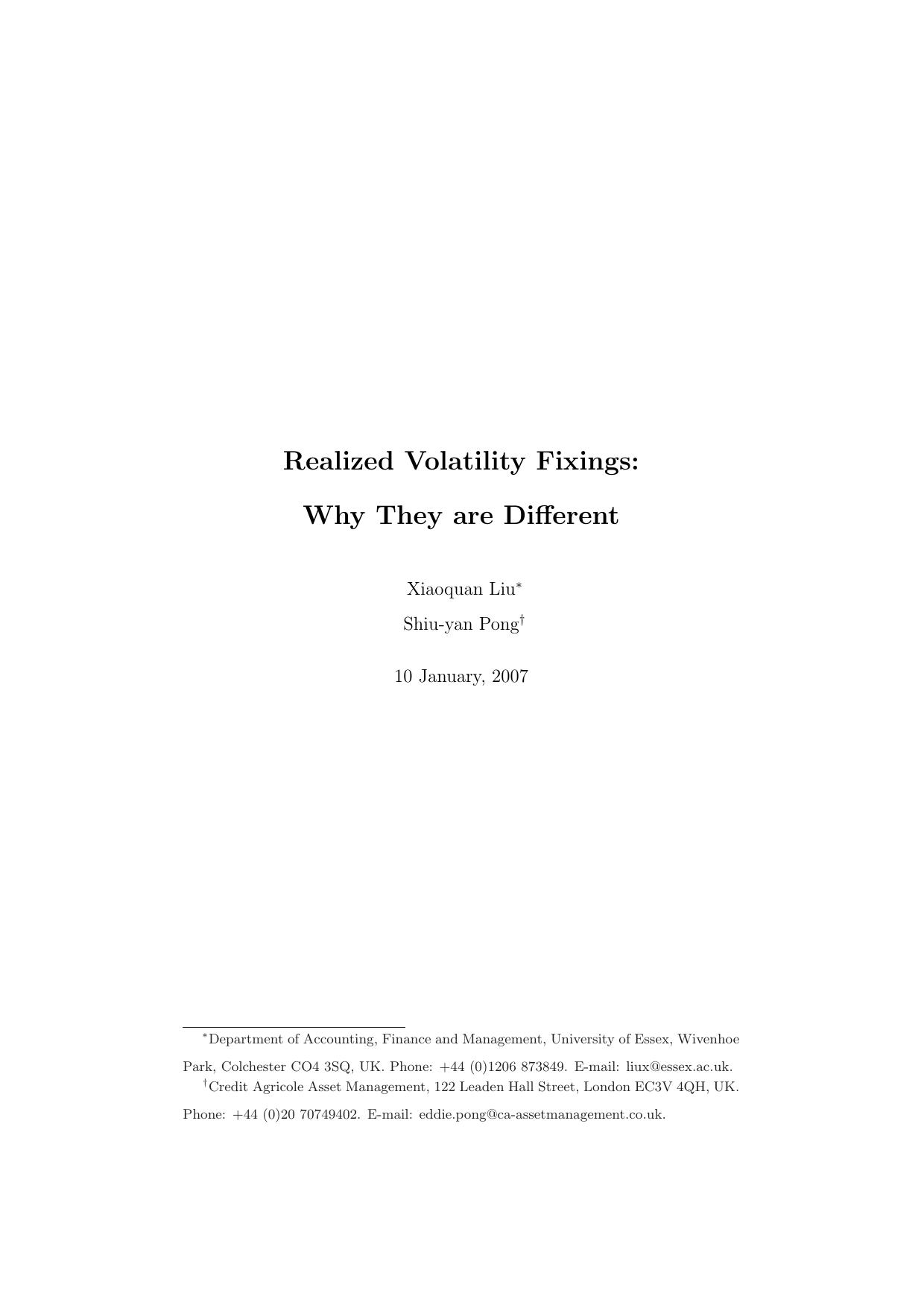 [University of Essex, Liu] Realized Volatility Fixings by Why They are Different