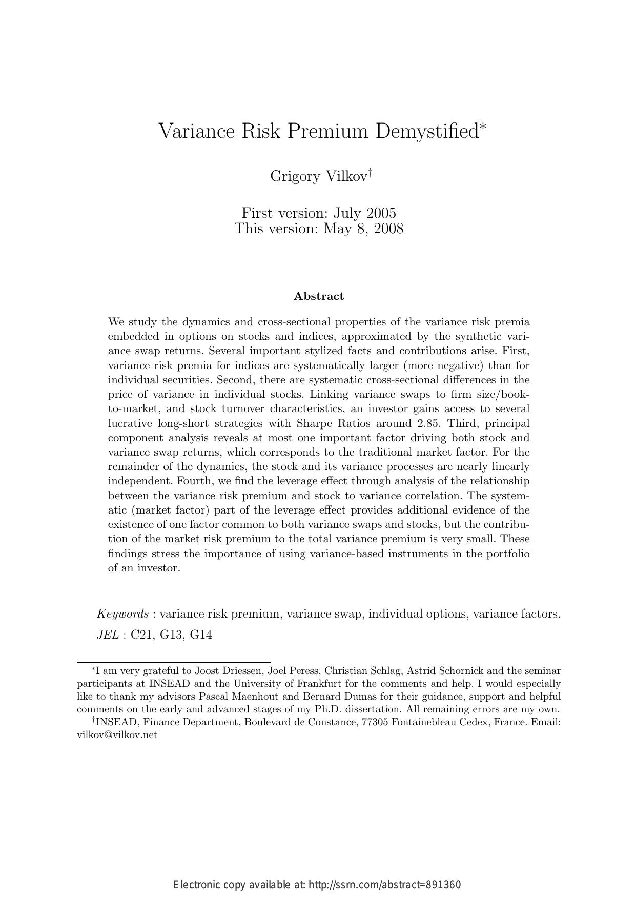 [University of Frankfurt, Vilkov] Variance Risk Premium Demystified by unknow