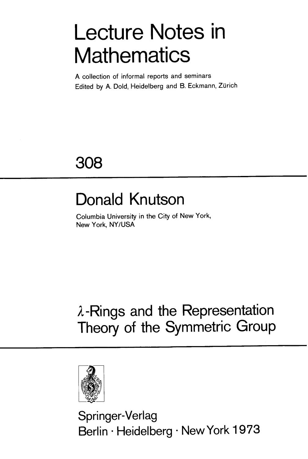 [lambda]-rings and the representation theory of the symmetric group by Donald Knutson