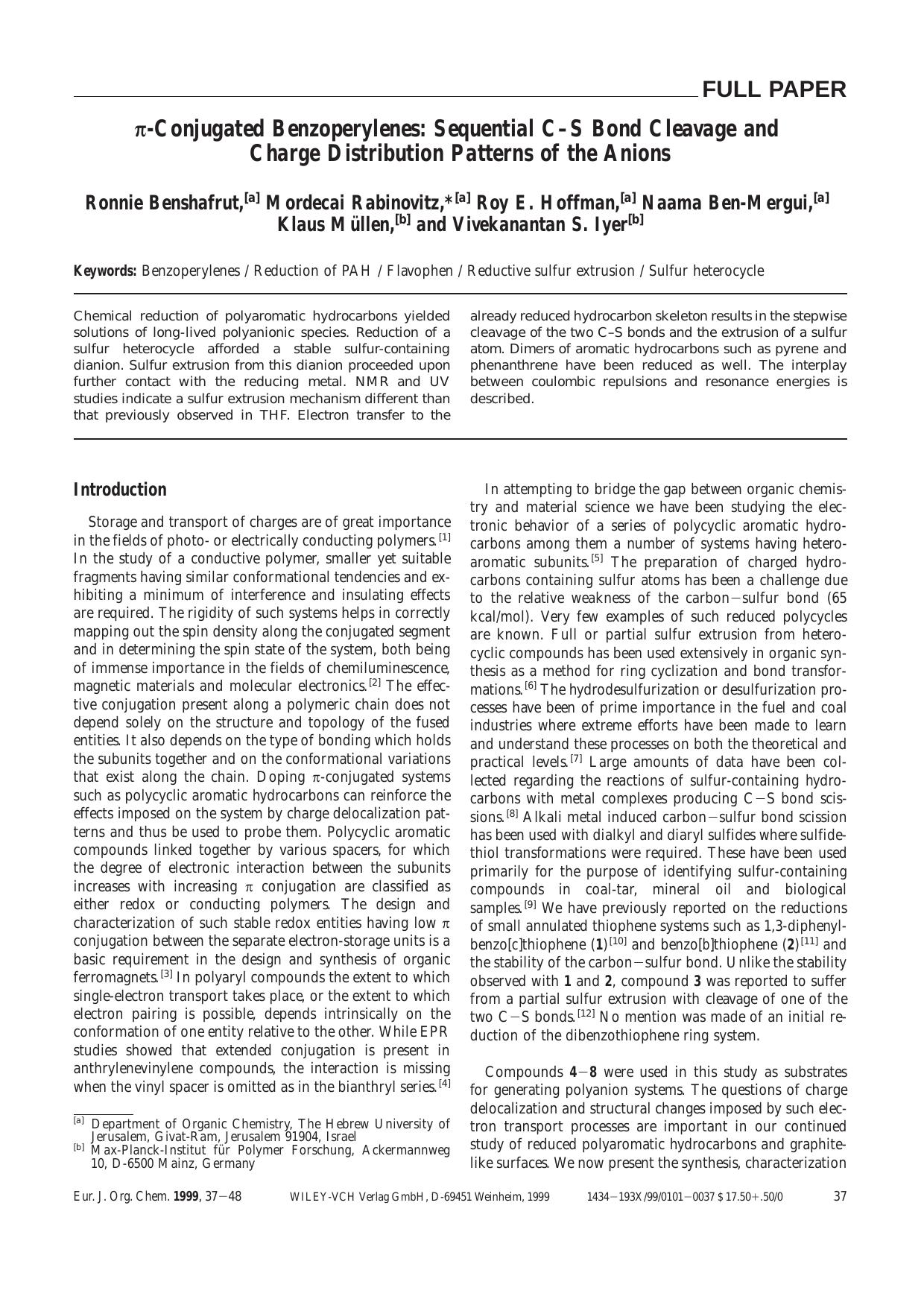 [pgr]-Conjugated Benzoperylenes: Sequential C-S Bond Cleavage and Charge Distribution Patterns of the Anions by Unknown