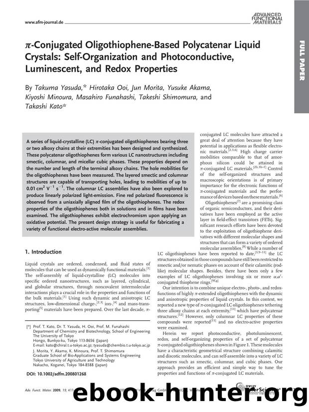 [pi]-Conjugated Oligothiophene-Based Polycatenar Liquid Crystals: Self-Organization and Photoconductive, Luminescent, and Redox Properties by Unknown
