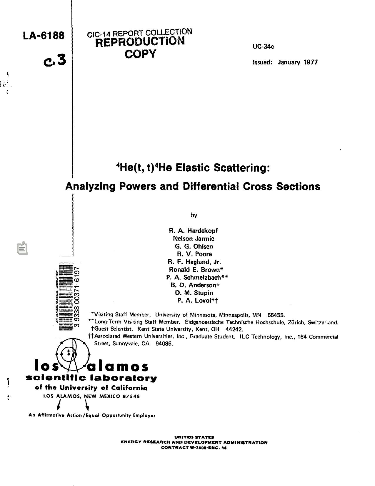 [sup]4He(t,t)[sup]4He elastic scattering : analyzing powers and differential cross sections None by LANL Research Library LWW Project
