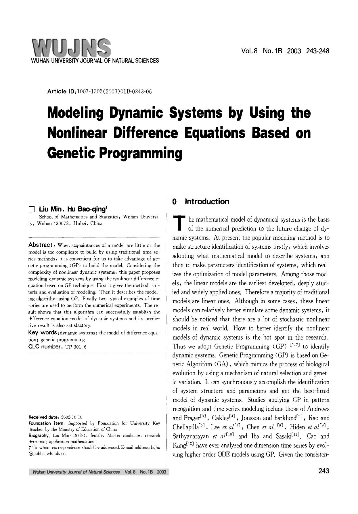 ]Modeling dynamic systems by using the nonlinear difference equations based on genetic programming by unknow