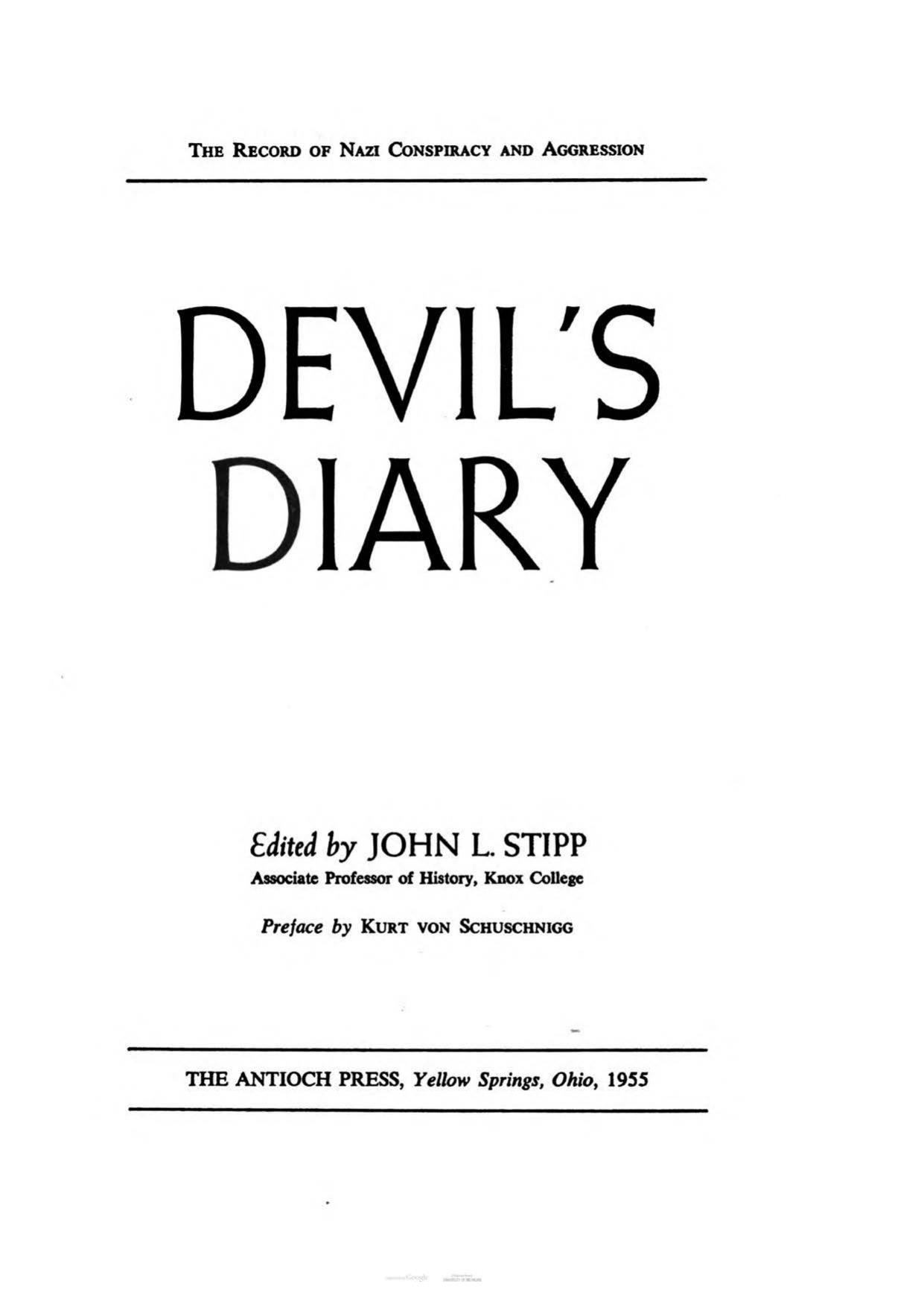 ^Devil's Diary; the record of Nazi conspiracy and aggression (1955) by Unknown