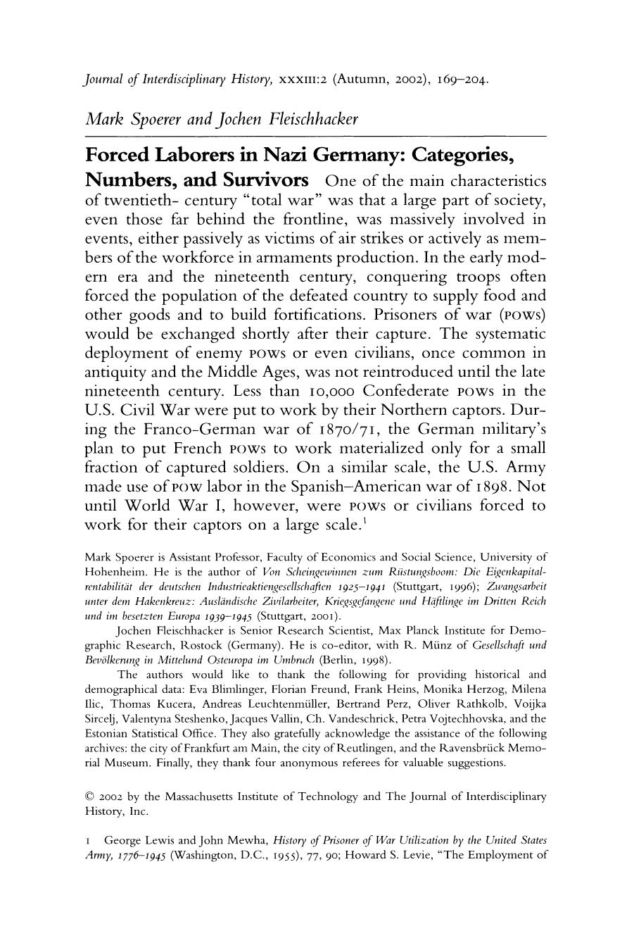 ^Forced Laborers in Nazi Germany; Categories, Numbers, and Survivors by Unknown