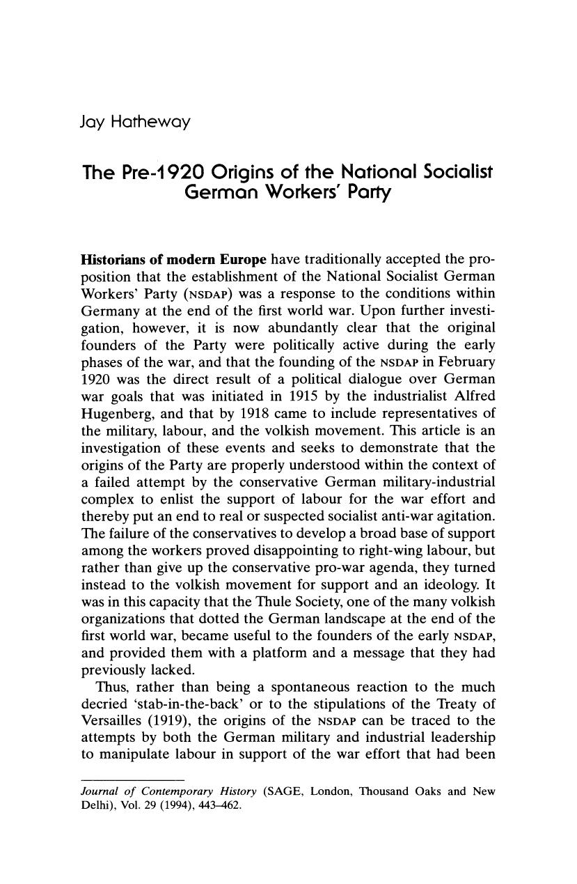 ^The Pre-1920 Origins of the National Socialist German Workers' Party by Unknown