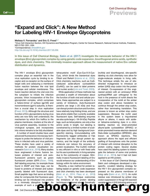 ``Expand and Click'': A New Method for Labeling HIV-1 Envelope Glycoproteins by Melissa V. Fernandez & Eric O. Freed