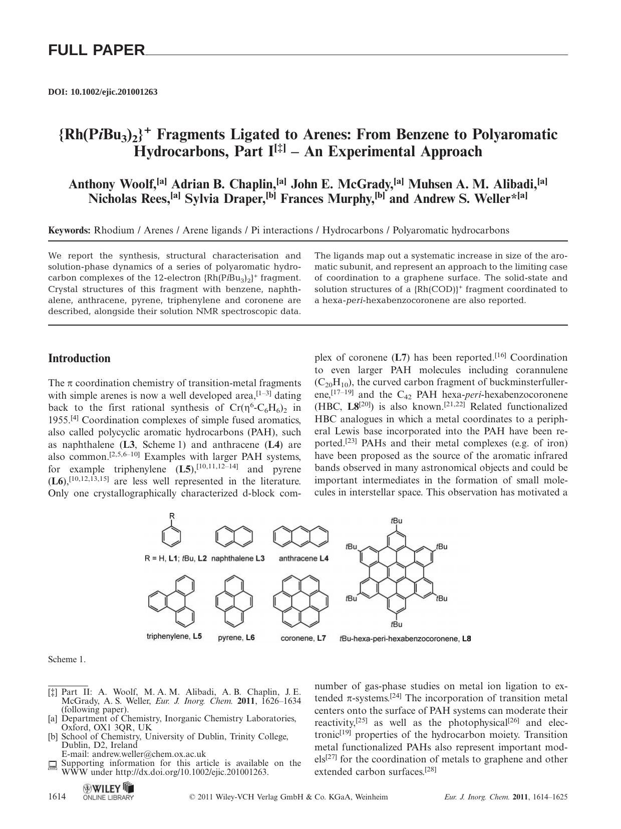{Rh(PiBu3)2}+ Fragments Ligated to Arenes: From Benzene to Polyaromatic Hydrocarbons, Part I by Unknown