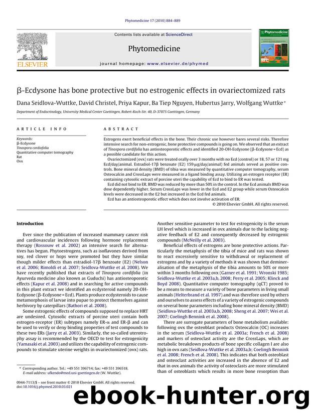 ÃÂ²-Ecdysone has bone protective but no estrogenic effects in ovariectomized rats by Dana Seidlova-Wuttke