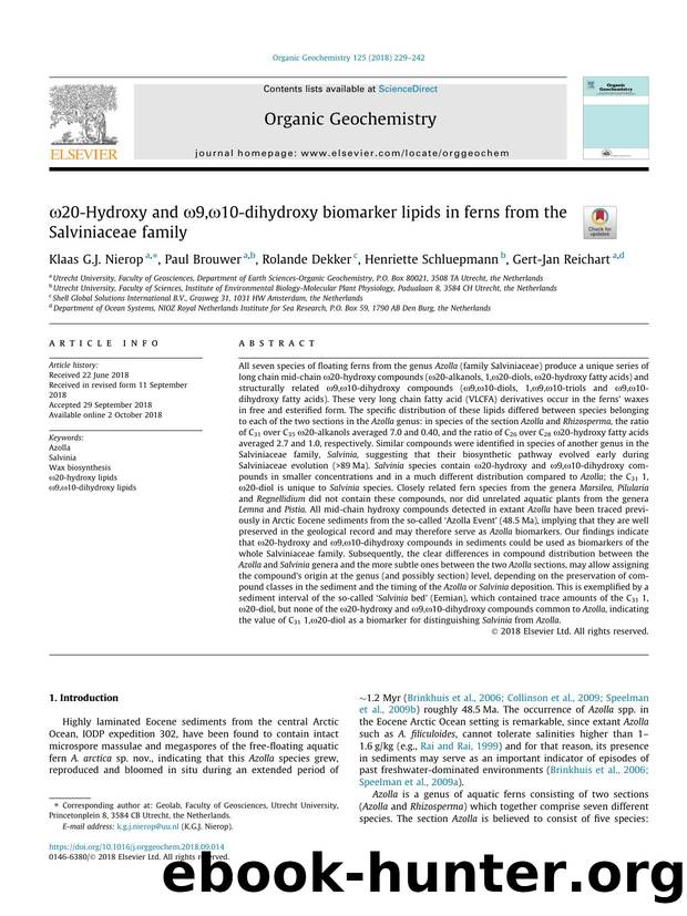 Ãâ°20-Hydroxy and Ãâ°9,Ãâ°10-dihydroxy biomarker lipids in ferns from the Salviniaceae family by Klaas G.J. Nierop & Paul Brouwer & Rolande Dekker & Henriette Schluepmann & Gert-Jan Reichart