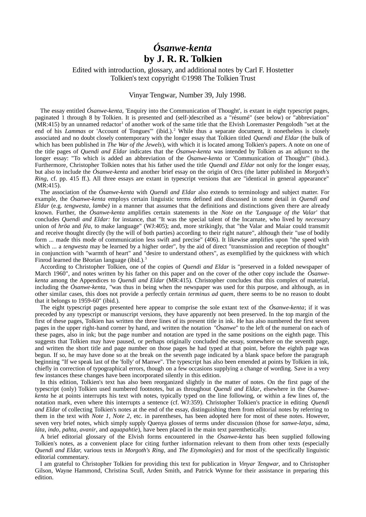 Ãsanwe-kenta by J. R. R. Tolkien