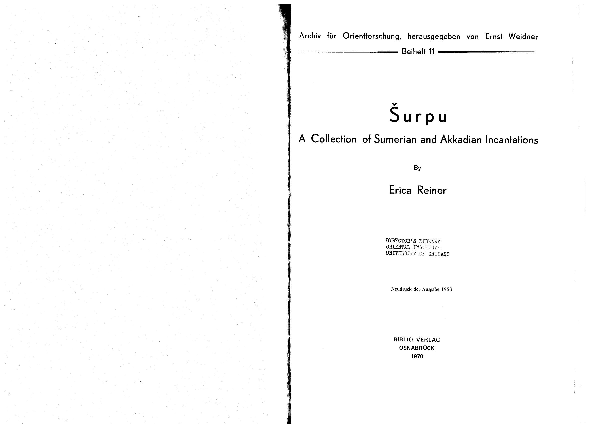 Å urpu A collection of Sumerian and Akkadian Incantations by Unknown