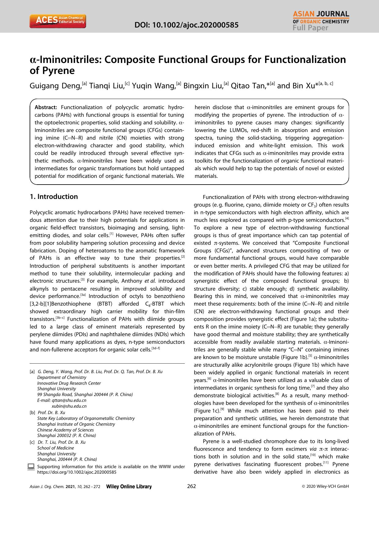 Î±âIminonitriles: Composite Functional Groups for Functionalization of Pyrene by Unknown