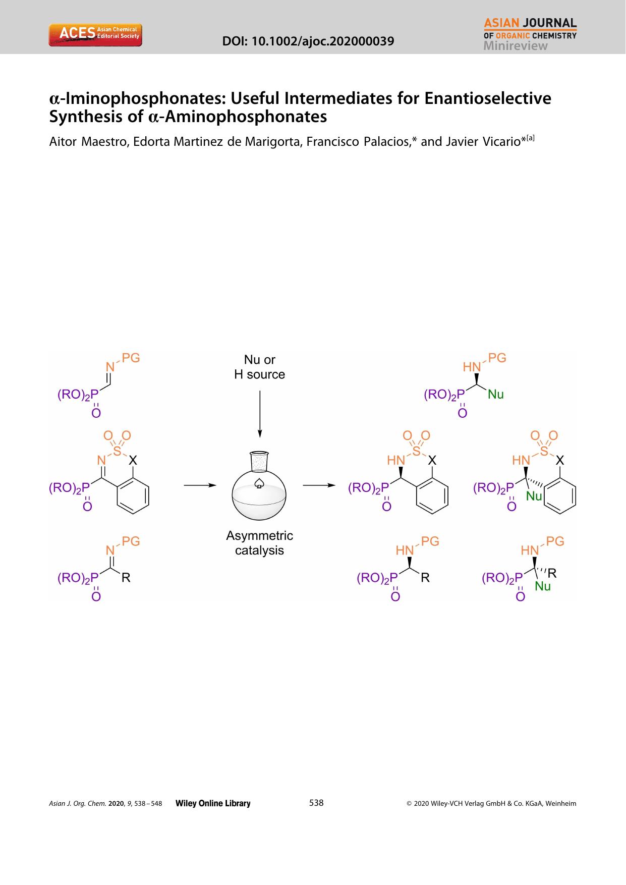 Î±âIminophosphonates: Useful Intermediates for Enantioselective Synthesis of Î±âAminophosphonates by Unknown