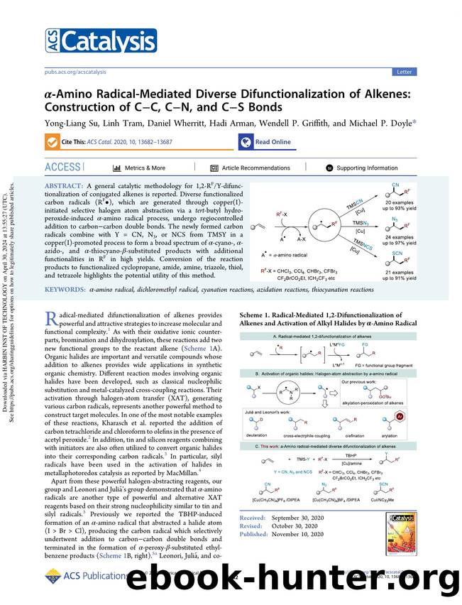 Î±-Amino Radical-Mediated Diverse Difunctionalization of Alkenes: Construction of CâC, CâN, and CâS Bonds by Yong-Liang Su Linh Tram Daniel Wherritt Hadi Arman Wendell P. Griffith & Michael P. Doyle