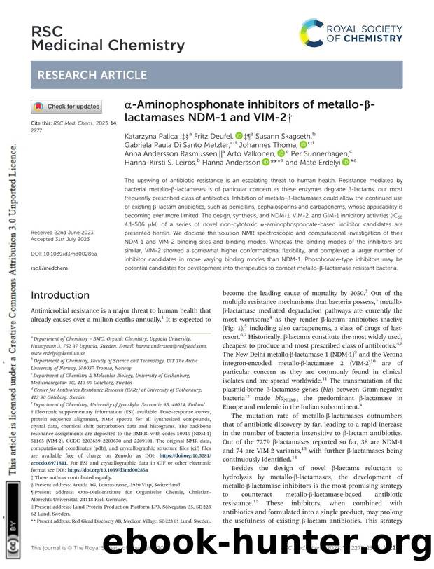 Î±-Aminophosphonate inhibitors of metallo-Î²-lactamases NDM-1 and VIM-2 by unknow