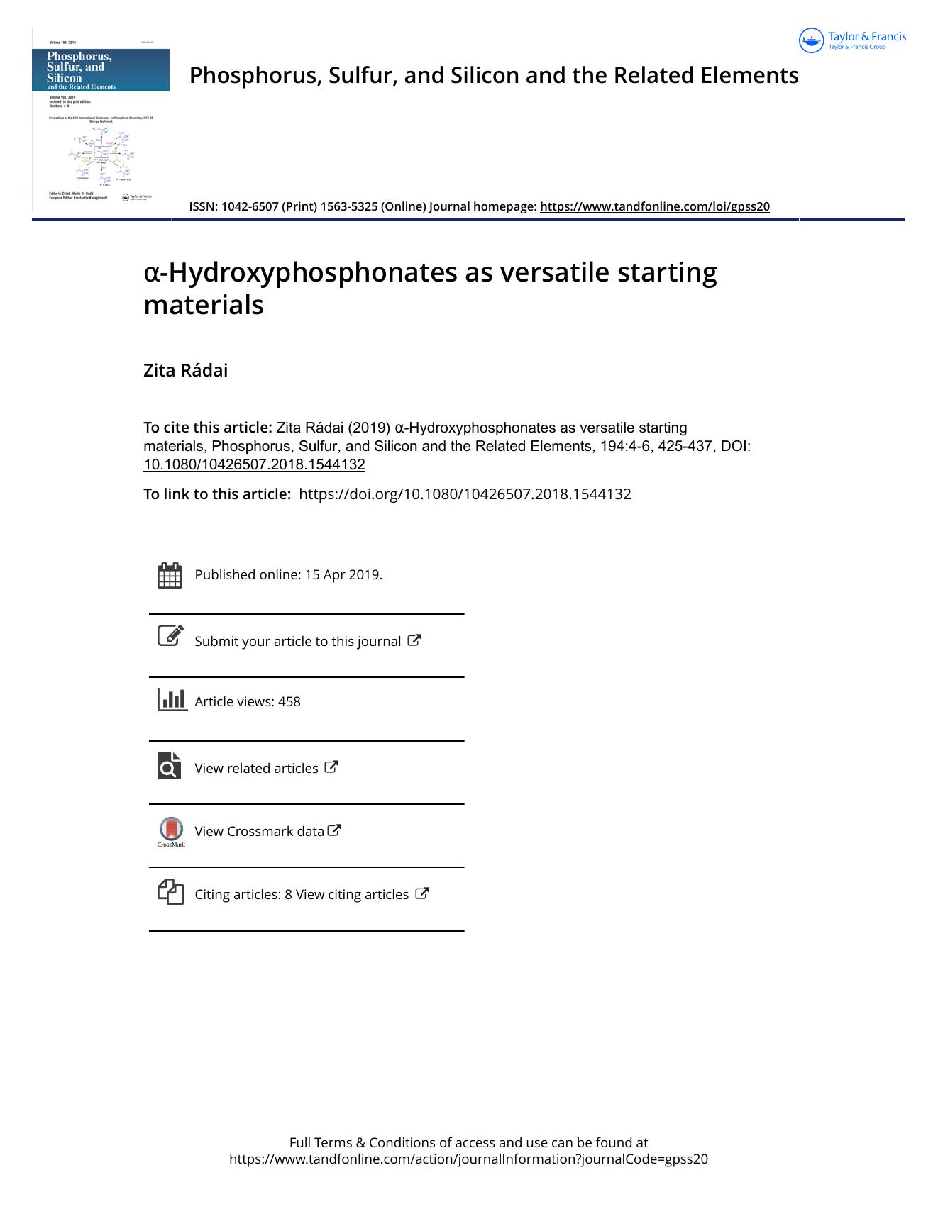 Î±-Hydroxyphosphonates as versatile starting materials by Rádai Zita