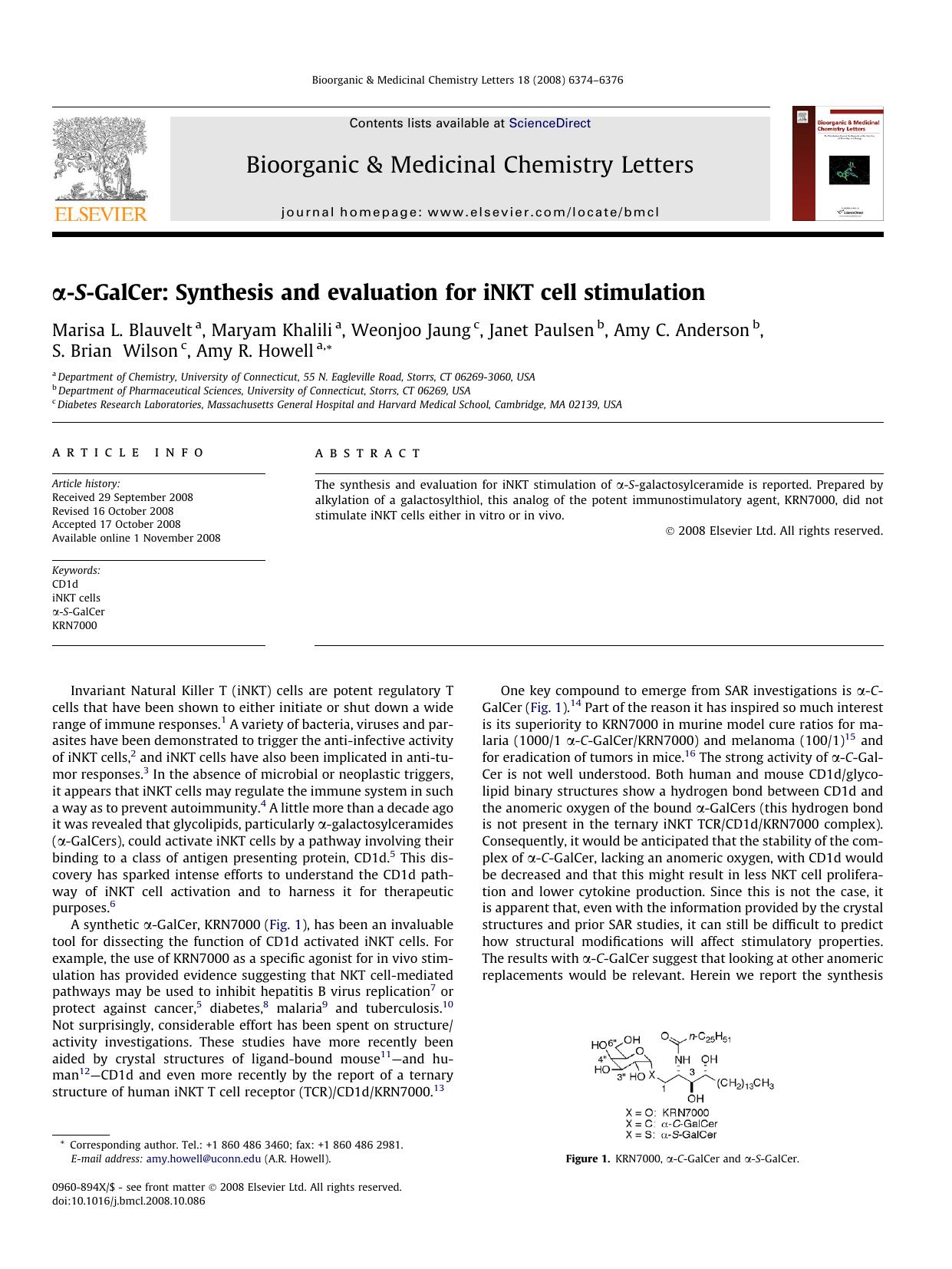 Î±-S-GalCer: Synthesis and evaluation for iNKT cell stimulation by unknow