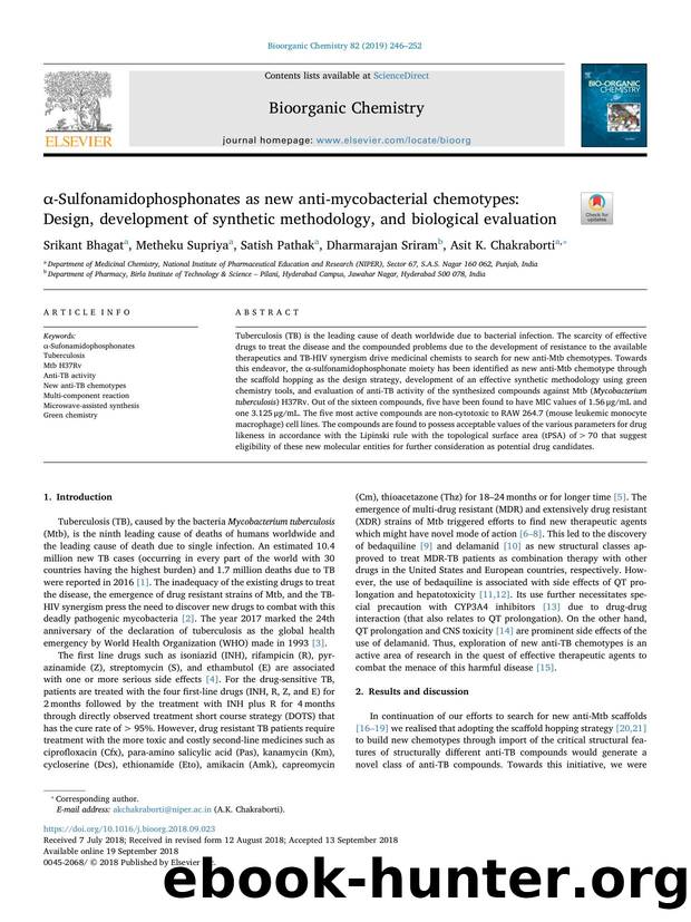 Î±-Sulfonamidophosphonates as new anti-mycobacterial chemotypes_ Design, development of synthetic methodology, and biological evaluation by Srikant Bhagat & Metheku Supriya & Satish Pathak & Dharmarajan Sriram & Asit K. Chakraborti