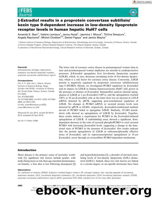 Î²âEstradiol results in a proprotein convertase subtilisinkexin type 9âdependent increase in lowâdensity lipoprotein receptor levels in human hepatic HuH7 cells by Unknown