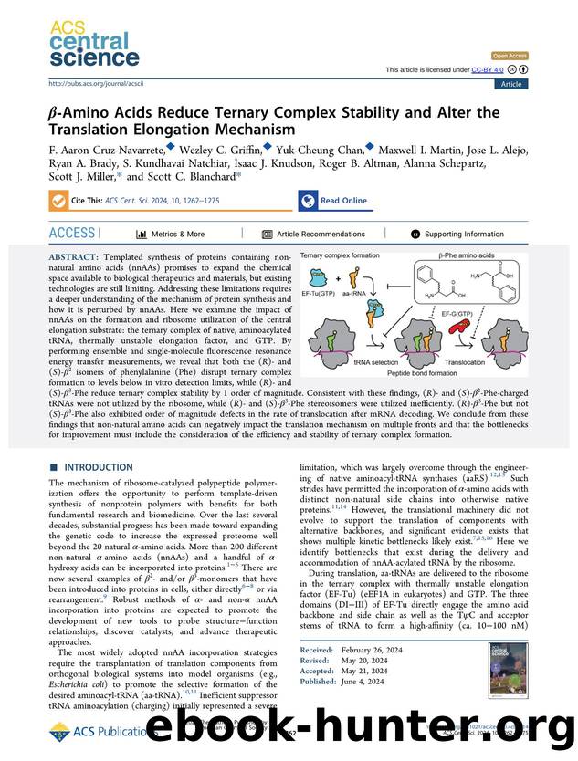 Î²âAmino Acids Reduce Ternary Complex Stability and Alter the Translation Elongation Mechanism by unknow