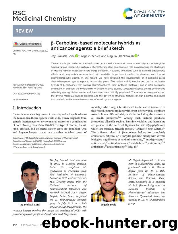 Î²-Carboline-based molecular hybrids as anticancer agents: a brief sketch by Jay Prakash Soni & Yogesh Yeole & Nagula Shankaraiah