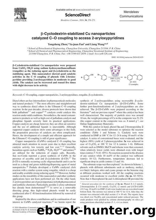 Î²-Cyclodextrin-stabilized Cu nanoparticles catalyzed CâO coupling to access 2-aryloxypyridines by Yongsheng Zhou & Ya-juan Fan & Liang Wang