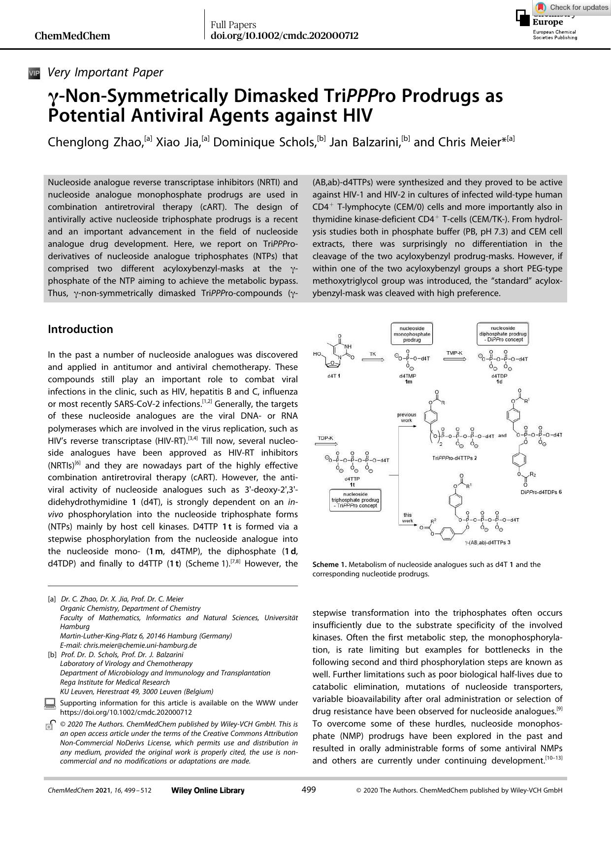 Î³âNonâSymmetrically Dimasked TriPPPro Prodrugs as Potential Antiviral Agents against HIV by Unknown